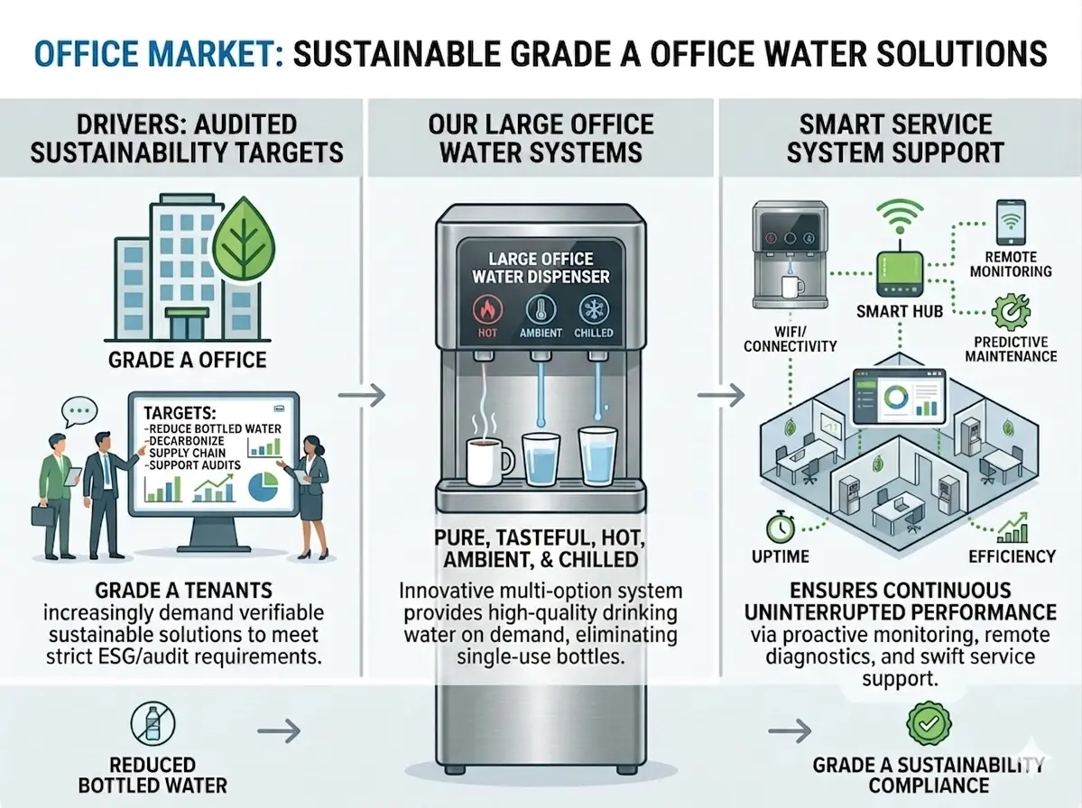 Office water filtration and sustainable water bottling solution by ULTREAU.