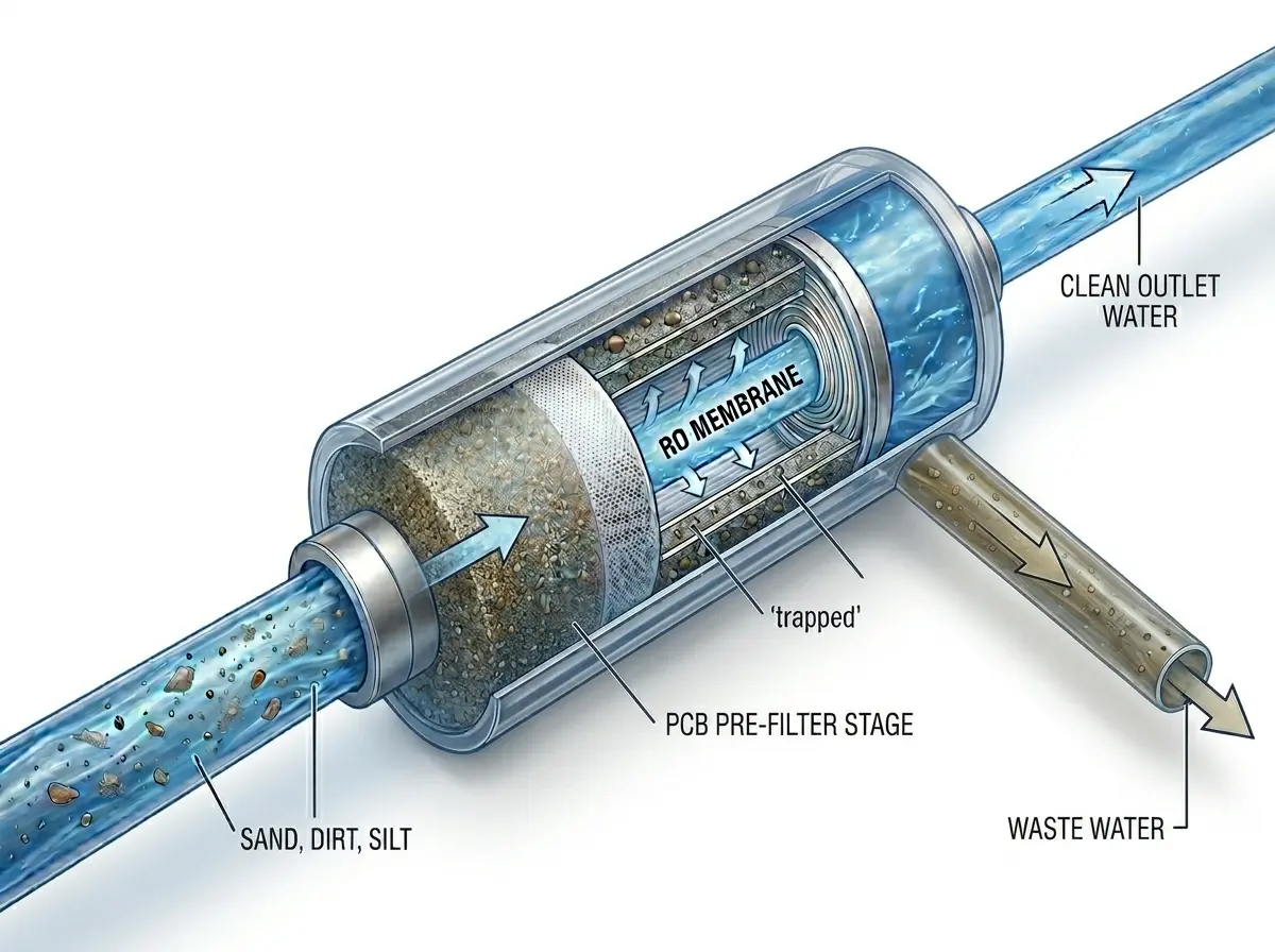 Commercial reverse osmosis system for sustainable drinking water production.